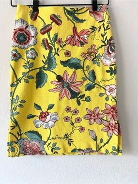 LOFT Outlet Yellow Floral Print Mini Pencil Skirt Size 0 Spring Cottagecore